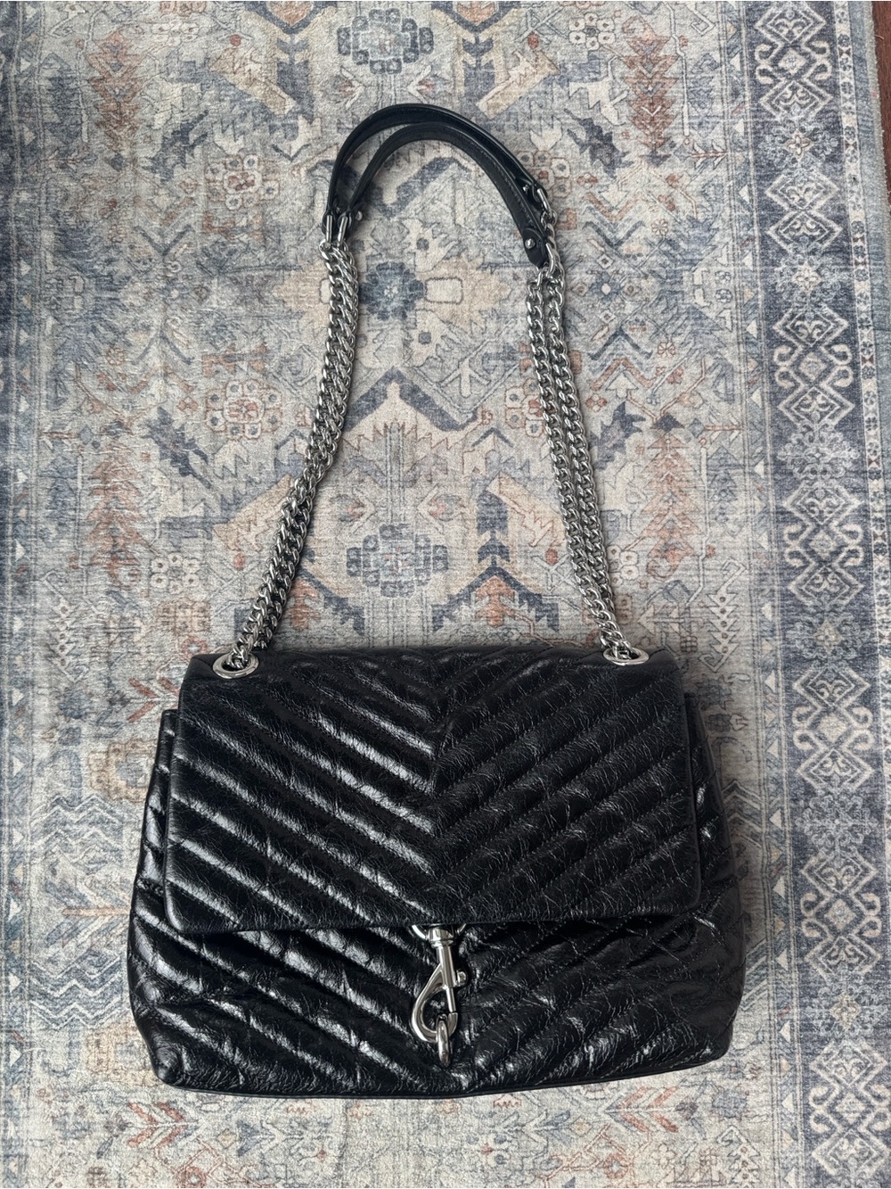 Rebecca Minkoff Black Chevron Quilted Leather Chain Shoulder Bag